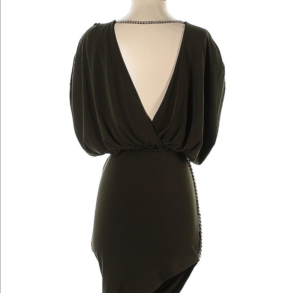 Retrofete- Olive Green “Chessie” Mini Bodycon Dress with Gold Chain Detail - Picture 2 of 14